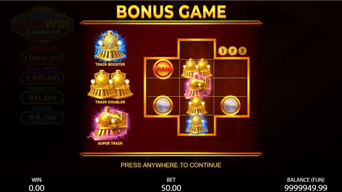 Tampilan visual slot Coin Win Express dengan tema kereta api dan koin emas